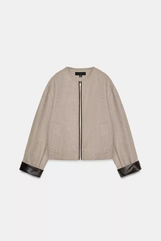 BOMBER JACKET WITH LEATHER EFFECT TRIMS | Zara US