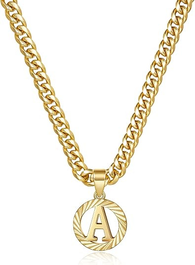 KissYan Gold Initial Necklace,14K Gold Plated Round Letter Pendant Hollow Capital Monogram 5mm Cu... | Amazon (US)