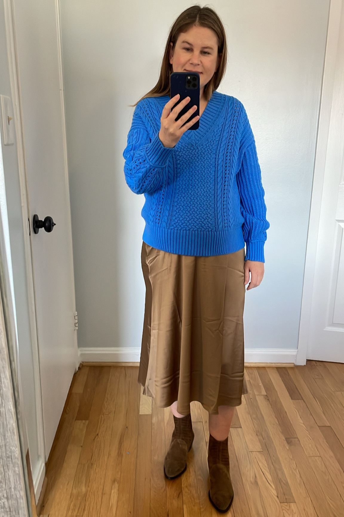 My skirt needs a steam, but this sweater is on sale! Also comes in a very pretty cream color, which I saw in store and loved. Perfect to layer as well. I would wear with jeans or brown faux leather. You could also add a belt to your waist if you wear with my exact outfit! 

Blue sweater, fall outfit, Thanksgiving outfit, sweater on sale

#LTKsalealert #LTKSeasonal #LTKunder100
