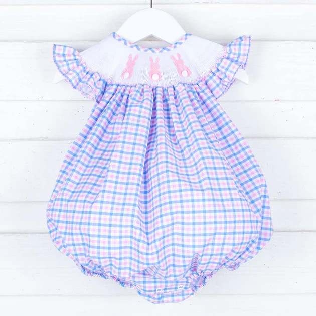 Bunny Bum Smocked Pink and Blue Bubble | Classic Whimsy