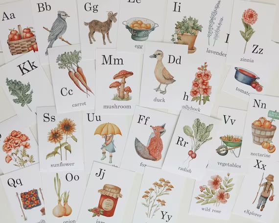 Nature Alphabet Flashcards / Watercolor Alphabet Cards / - Etsy | Etsy (US)