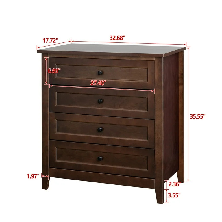 4 Drawers Freestanding Dresser, Wood Chest of Drawers with Retro Round Handles, Bar Buffet Cabine... | Walmart (US)