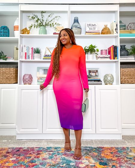 LOVE this ombre dress from @amazonthedrop! 🧡💗💜 Great to wear to parties or weddings or brunch/dinner. It’s sheer in the back so I also linked the shapewear I wore with it! And it’s on sale for #PrimeDay! TTS - wearing a L. 

#LTKwedding #LTKunder100 #LTKxPrimeDay