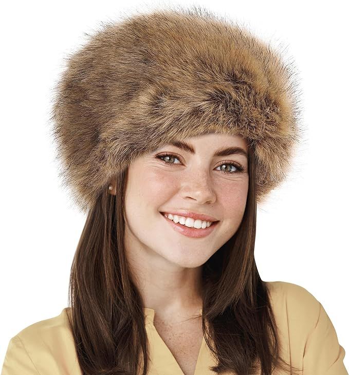 Dikoaina Faux Fur Cossack Russian Style Hat for Ladies Winter Hats for Women | Amazon (US)