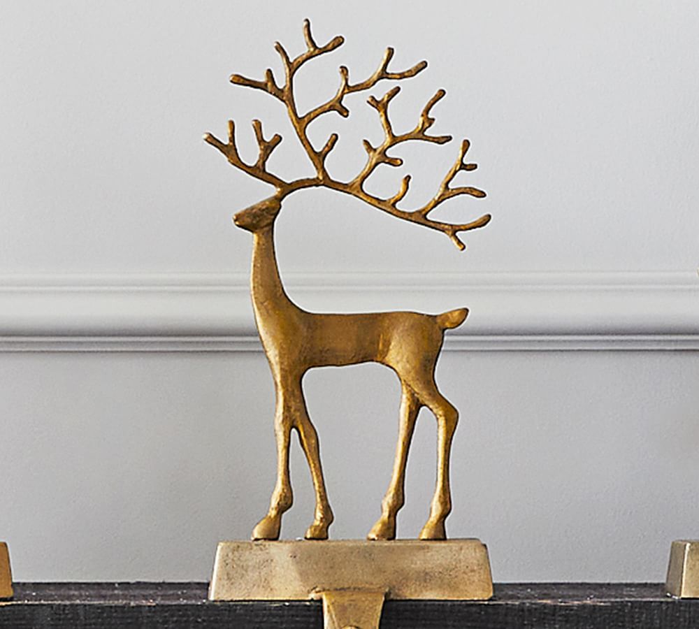 Merry Reindeer Brass Stocking Holders | Pottery Barn (US)