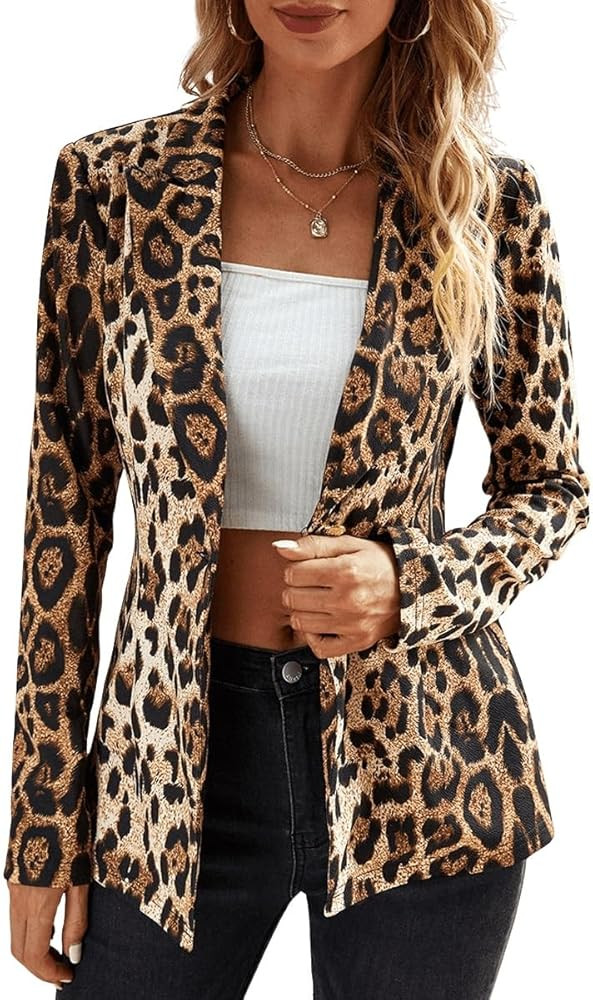 WDIRARA Women's Graphic Print Blazer Button Open Front Long Sleeve Jacket Multicolored | Amazon (US)