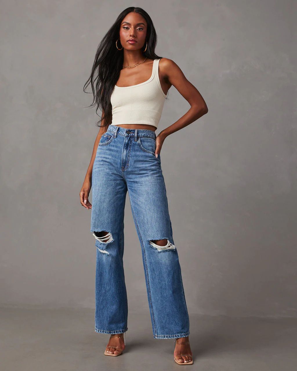 Janae Distressed High Rise Straight Jeans | VICI Collection