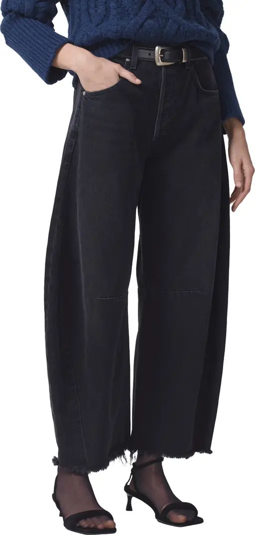 Horseshoe High Waist Chew Hem Organic Cotton Barrel Jeans | Nordstrom