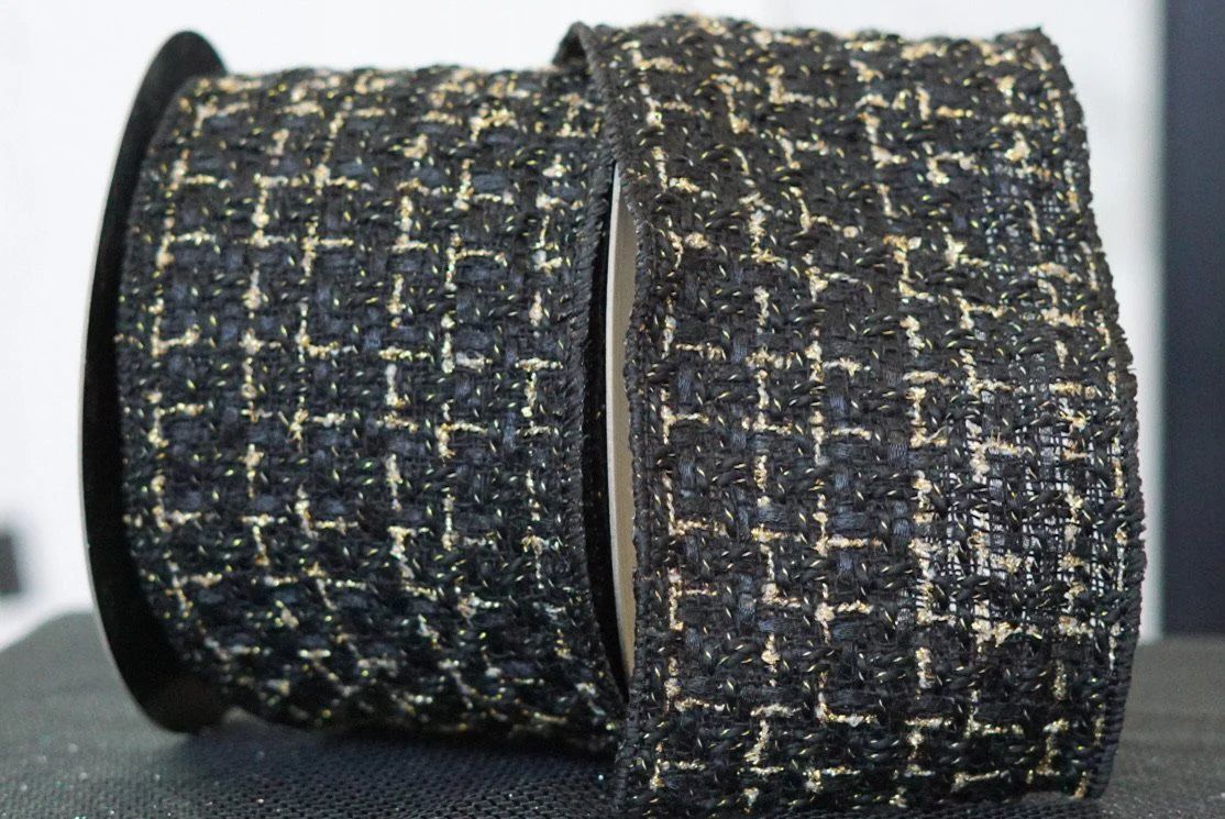 Black Boucle with Metallic Thread Ribbon | Hello Holidays