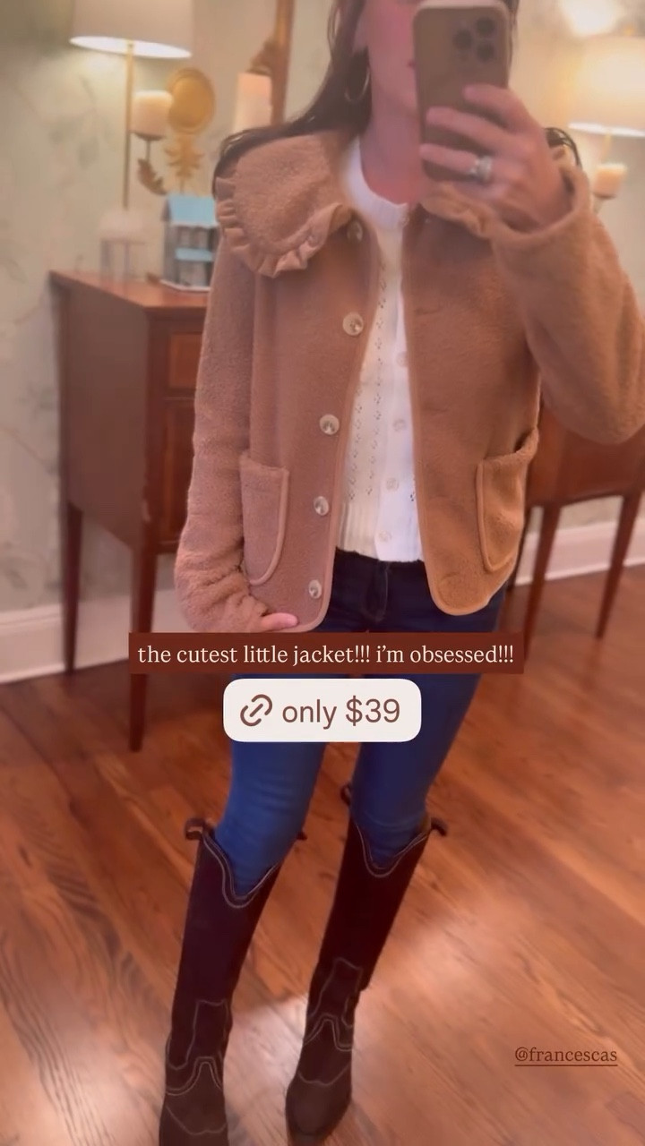 cutest little sherpa jacket from francesca’s on sale for $39 & i recommend sizing up   !! 

#LTKmomlife #LTKgrwm #LTKSaleAlert