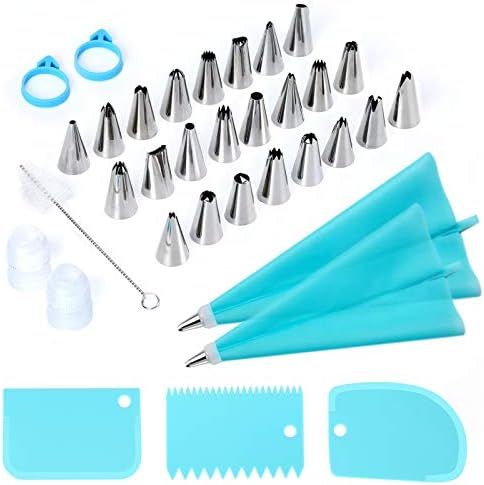 34Pcs Piping Bags and Tips Set, Bake Cake Decorating Kit with 24 Stainless Steel Tips, 2 Reusable... | Amazon (US)