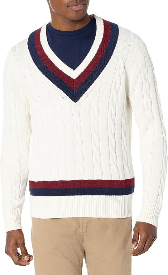 Brooks Brothers Men's Supima Cotton Cable V-Neck Tennis Sweater | Amazon (US)