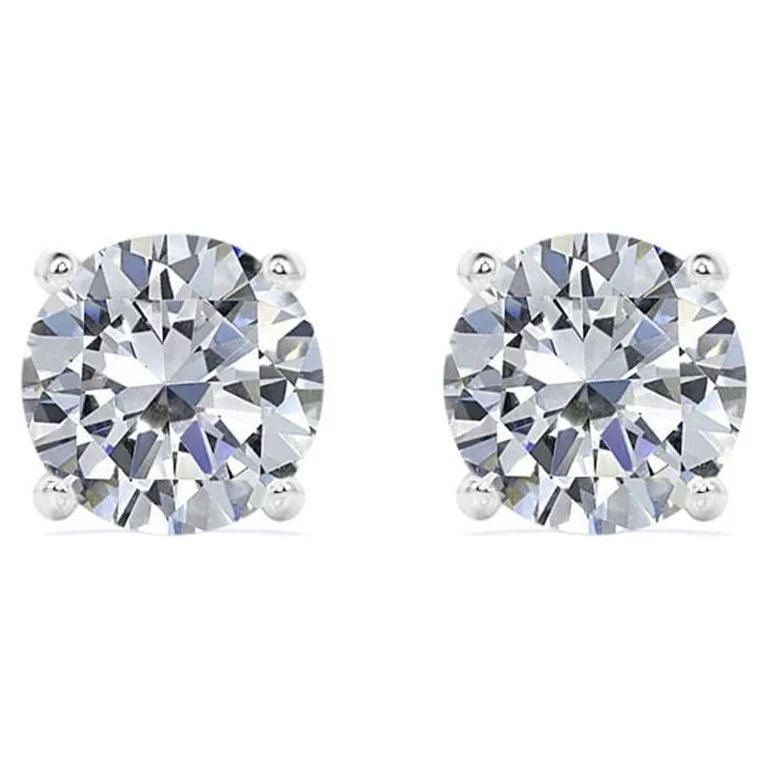 1 Carat Round Moissanite - 4 Prong Solitaire Stud Earrings - 18K White Gold Plating Over Silver | Walmart (US)