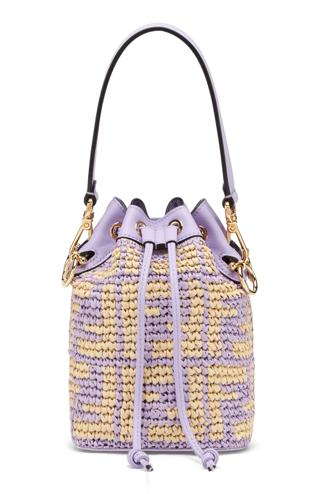 Fendi Small Mon Tresor Woven Raffia Bucket Bag - Purple | Nordstrom