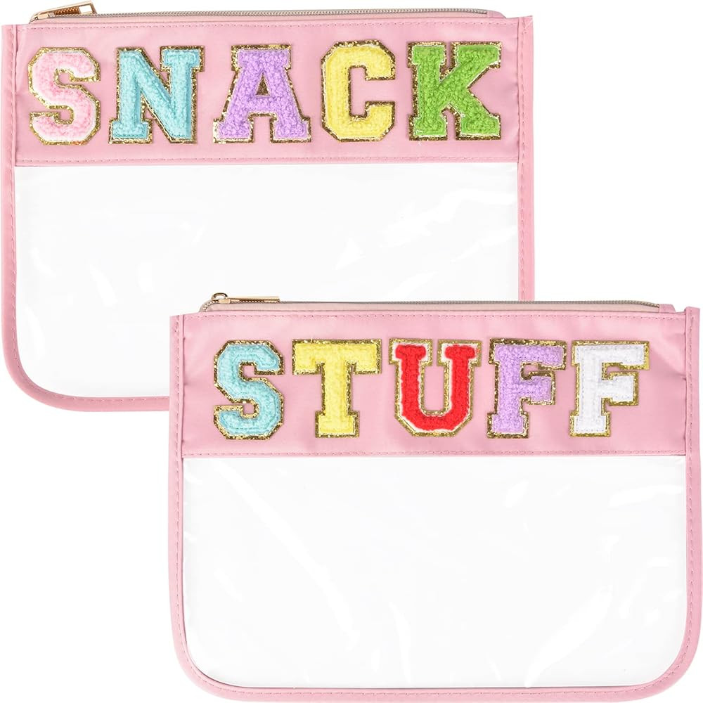 Chenille Letter Clear Snacks Pouch, 2 Pack Transparent Waterproof Travel Makeup Cosmetic Bag, Mul... | Amazon (US)