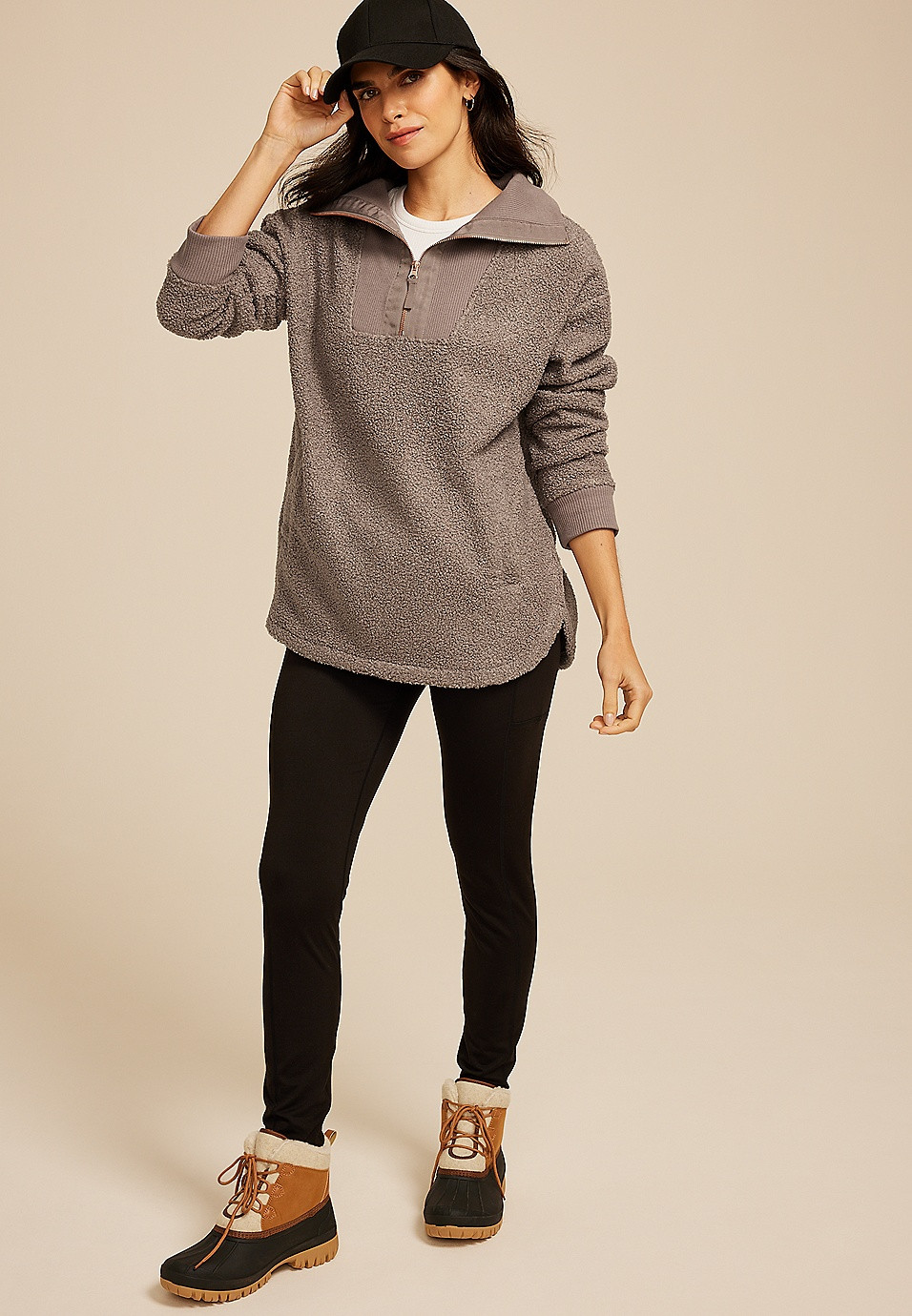 Quarter Zip Sherpa Tunic Sweatshirt | Maurices