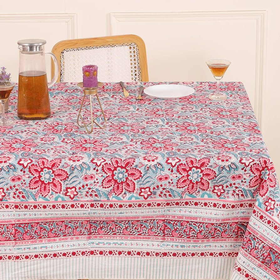 COTSILER Premium Handblock Printed Cotton Floral Tablecloth/Table Cover, Rectangular, Washable, P... | Amazon (US)