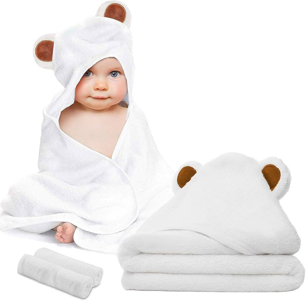 CIGREEN Baby Towel and Washcloth Set-Baby Bath Towel and Washcloth -Hooded Towel and Washcloth-Or... | Amazon (US)