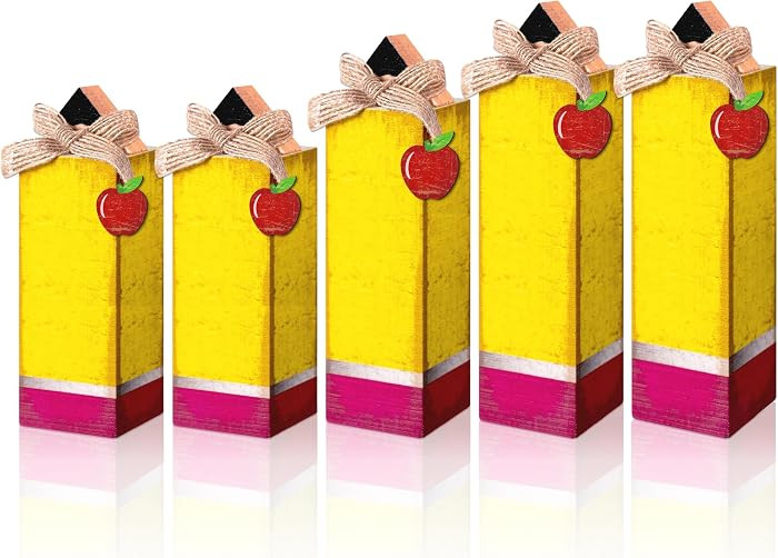 5pcs Back to School Classroom Decorations - Wooden Pencil Block Sign with Apple for Teacher Appre... | Amazon (US)