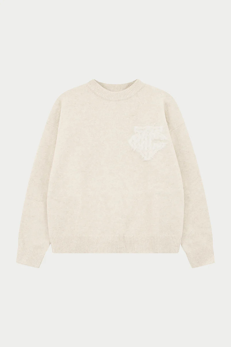 MONOGRAM FLUFFY KNIT CREW - BEIGE | The Couture Club