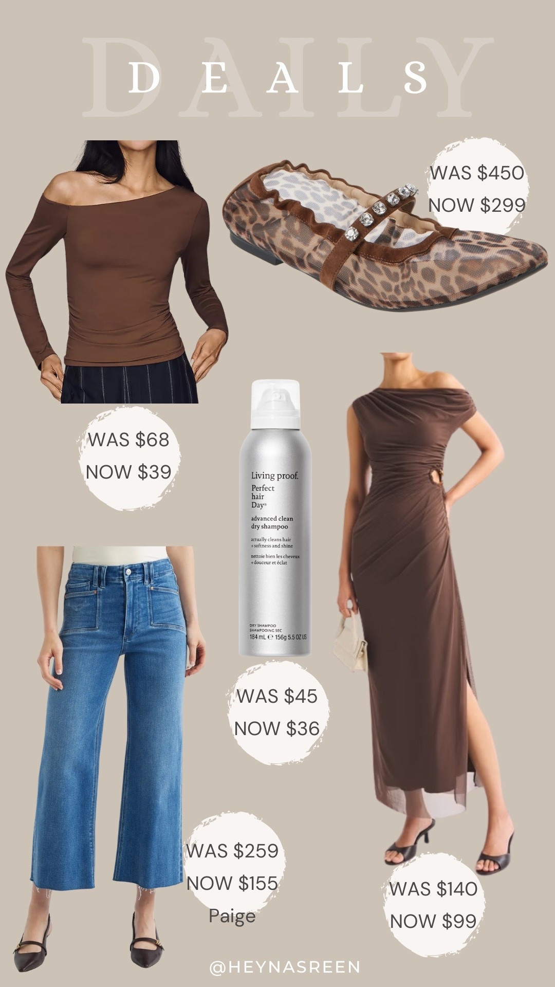 Daily deals on Anthropologie top, Stuart Weitzman flats, Abercrombie dress, Living Proof dry shampoo, Paige anessa jeans