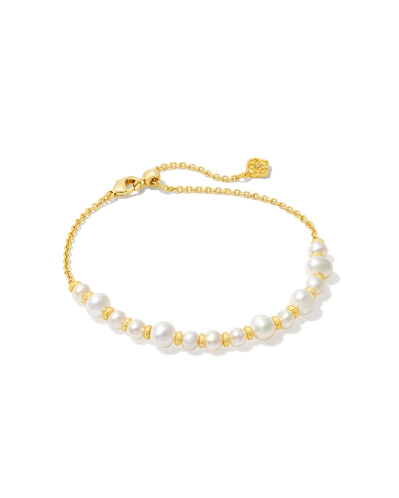 Jovie Gold Beaded Delicate Chain Bracelet in White Pearl | Kendra Scott