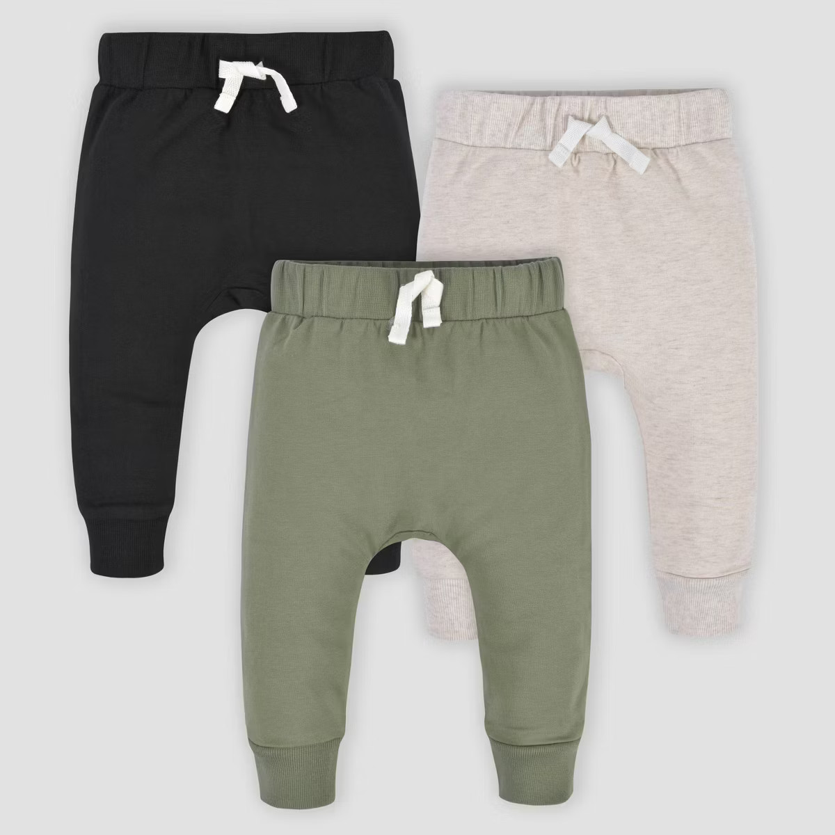 Gerber Baby 3pk Premium Jogger Pants - Black/Green/Cream | Target