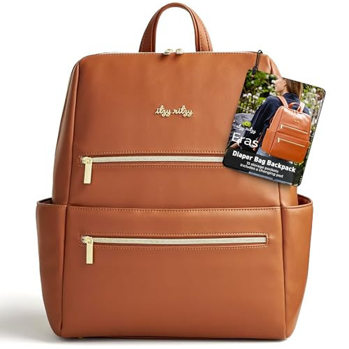 Itzy Ritzy Eras Diaper Bag Backpack – Large Capacity Backpack Diaper Bag Featuring Sleek Design, 15 Pockets, Changing Pad, Stroller Straps, and Luggage Sleeve (Cognac) | Amazon (US)