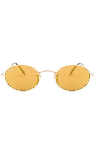 Ray-Ban Oval Flat in Gold & Yellow Flash | Revolve Clothing (Global)