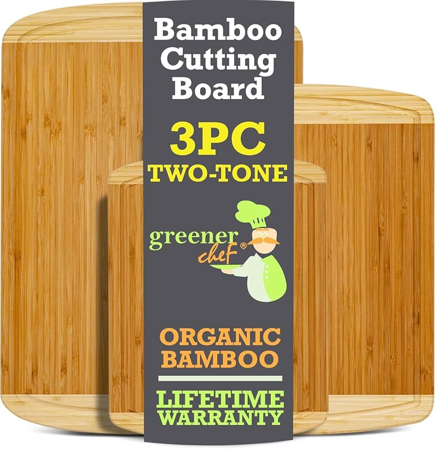 GREENER CHEF Organic Bamboo Cutting Board Set of 3 with Lifetime Replacements - Wood Cutting Boar... | Amazon (US)