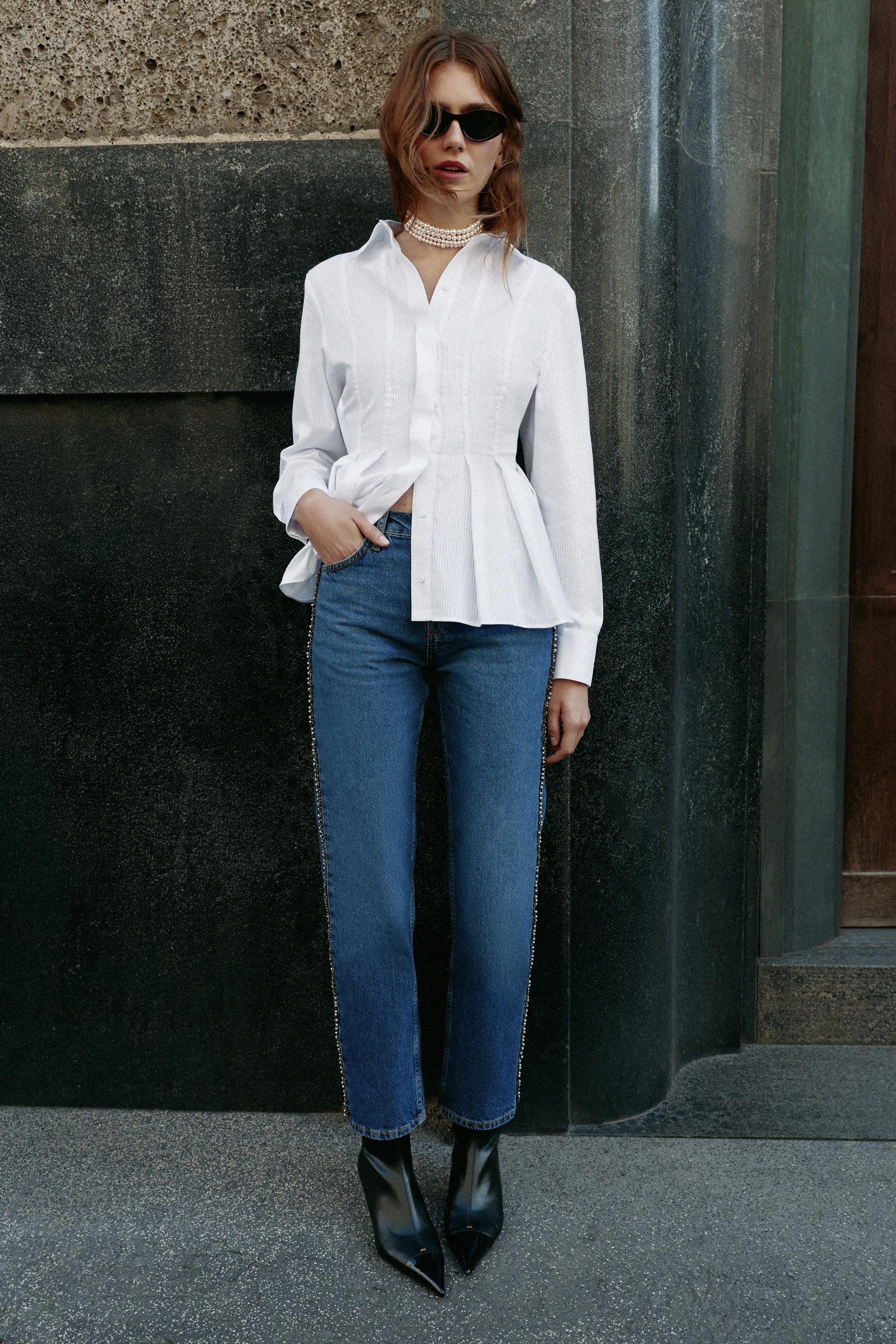 Z1975 MID-RISE SLIM STRAIGHT PEARL JEANS | Zara US