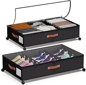 Under Bed Storage with Wheels - Rolling Underbed Containers with PVC Clear Lid & Dividers, 600D O... | Amazon (US)