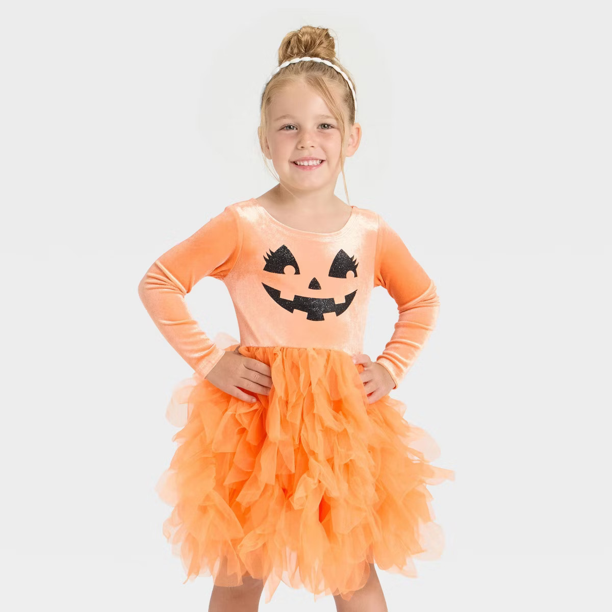 Toddler Girls' Halloween Pumpkin Jack-o'-lantern Tulle Dress - Orange | Target