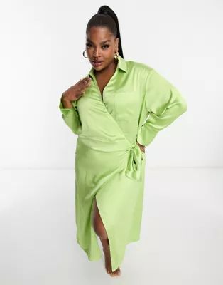 Pretty Lavish Curve wrap shirt midaxi dress in apple green | ASOS (Global)