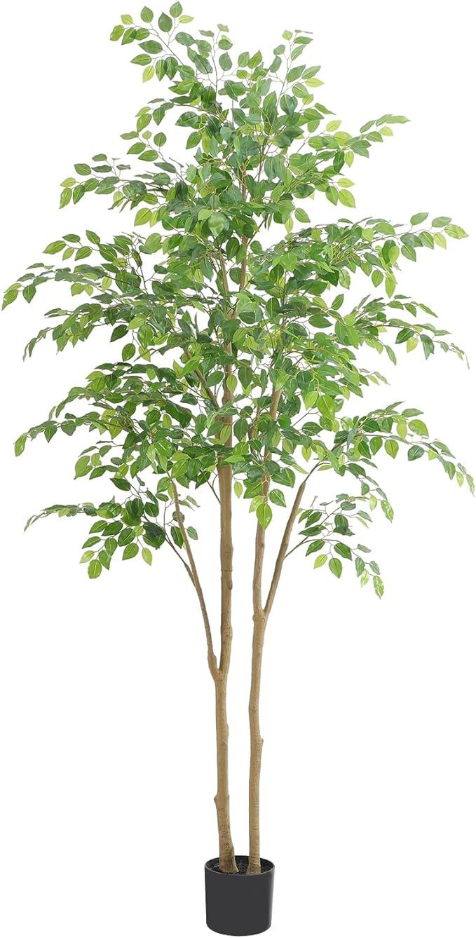 Tall Ficus Tree Artificial，7ft(84in) Realistic Texture Potted Faux Ficus Tree， Fake Trees Ind... | Amazon (US)