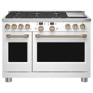Cafe 48 in. 8.25 cu. ft. Smart Double Oven Dual Fuel Range with Self-Cleaning Convection Oven in ... | The Home Depot