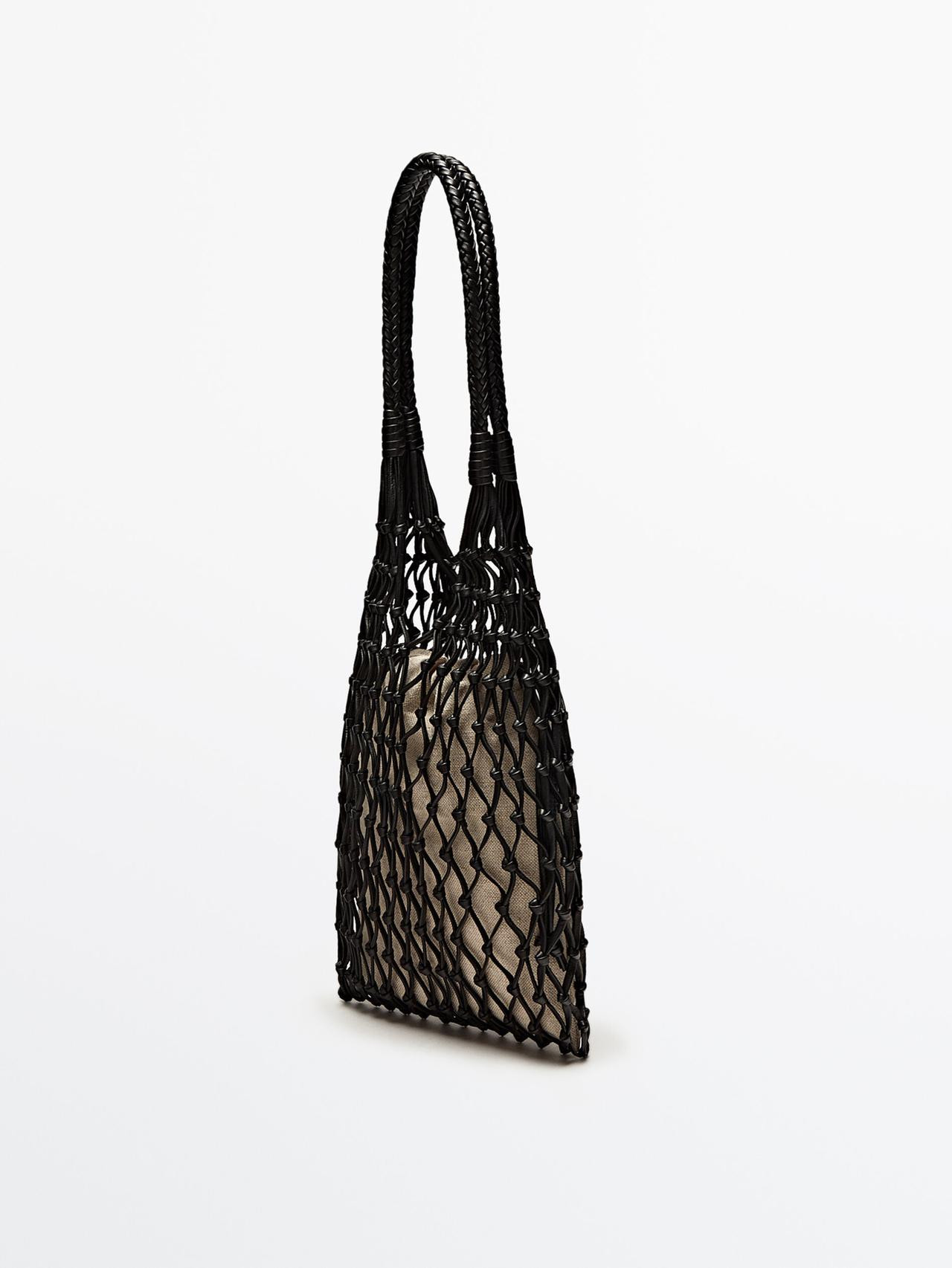 Nappa leather mesh bag + linen pouch | Massimo Dutti US