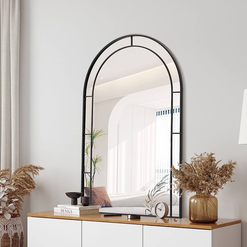 Muzilife Arched Window Mirror, 31x47 Large Arch Windowpane Mirror, Black Bathroom Wall Mounted Mi... | Amazon (US)