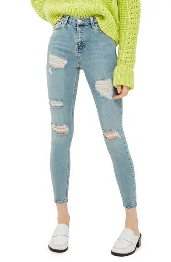 Women's Topshop Jamie Distressed Skinny Jeans, Size 25 x 34 - Blue | Nordstrom