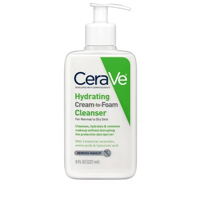 CeraVe Hydrating Cream-to-Foam Face Wash with Hyaluronic Acid for Normal to Dry Skin - 8 fl oz | Target