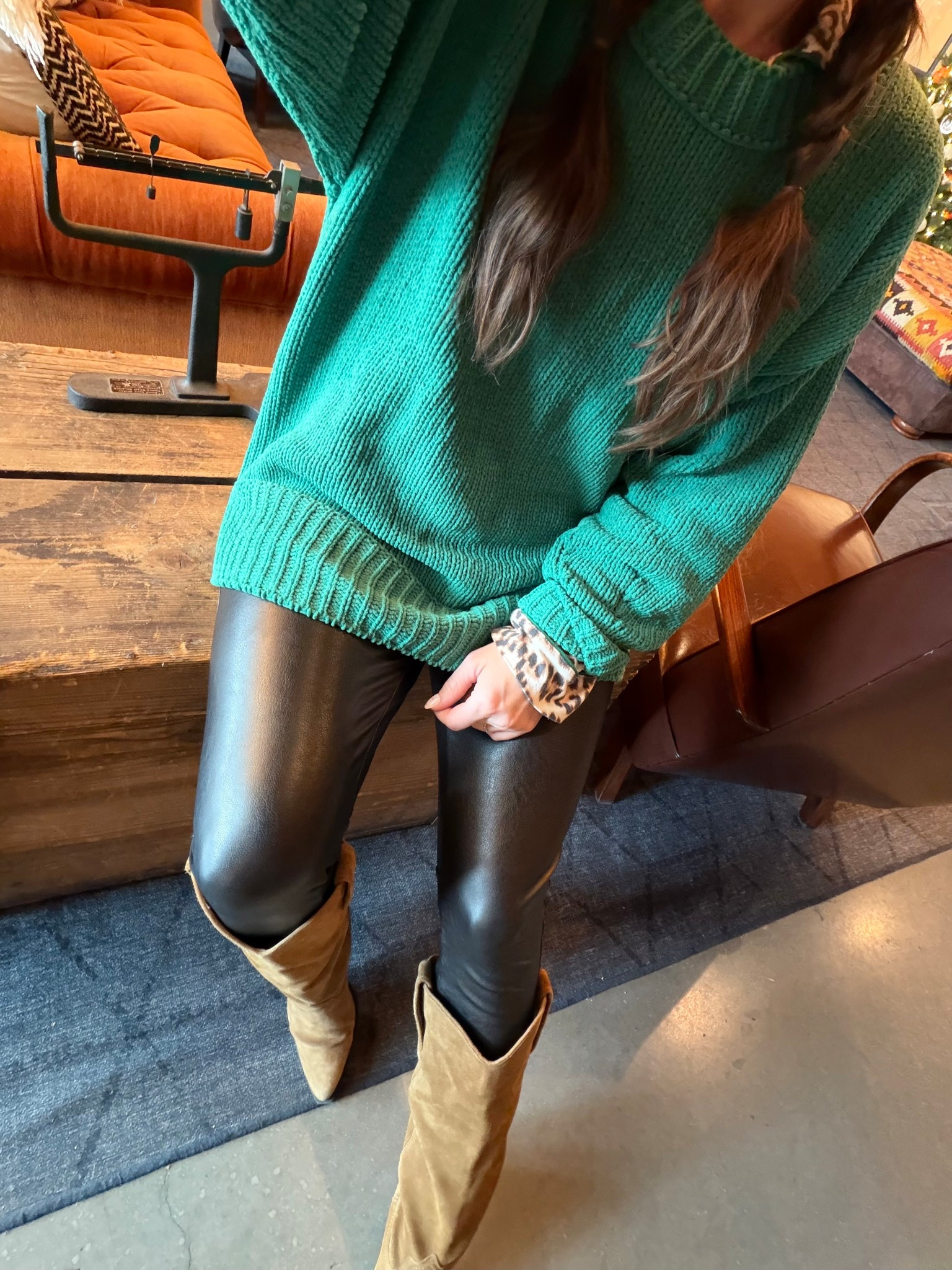 Winter weather comfy outfit inspo @aerie sweater @spanx leather pants @amazon boots

#LTKTravel #LTKootd #LTKOver40