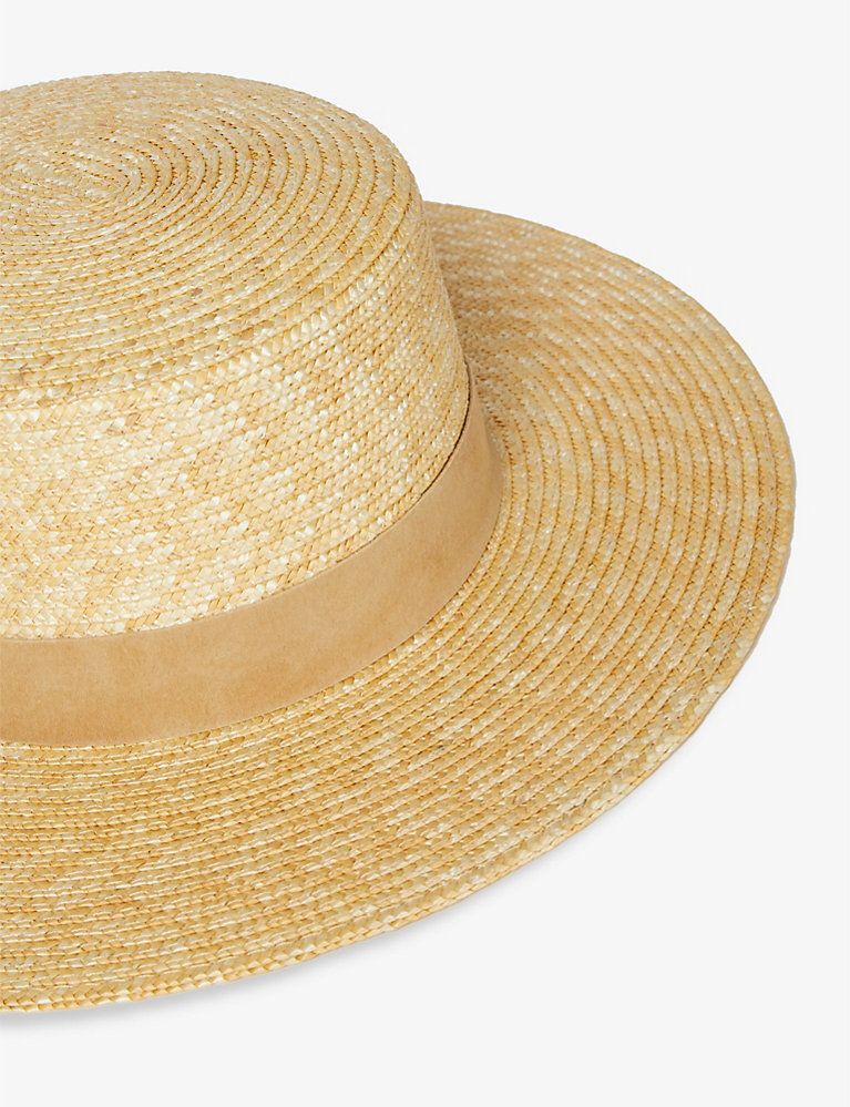 Spencer suede-trimmed straw boater hat | Selfridges