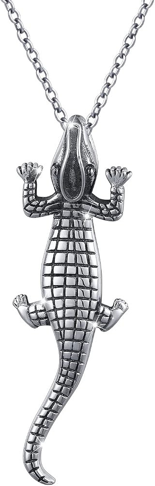 DAOCHONG S925 Sterling Silver Alligators Crocodile Animal Pendant Necklace for Women Men Teen | Amazon (US)