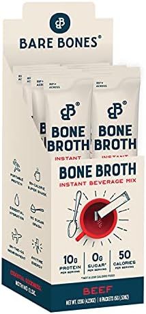 Bare Bones Bone Broth Instant Powdered Beverage Mix, Beef, Pack of 8, 15g Sticks, 10g Protein, Ke... | Amazon (US)