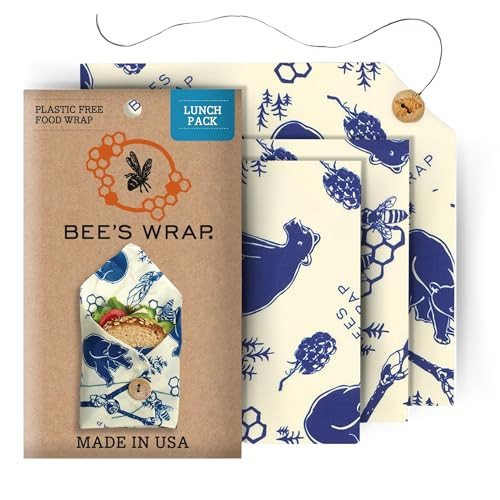 Bee's Wrap Reusable Beeswax Food Wraps Made in the USA, Eco Friendly Beeswax Wraps for Food, Sustainable Food Storage Containers, Reusable Bags Assorted 3 Pack (2M, 1 Sandwich), Bees + Bears Print | Amazon (US)