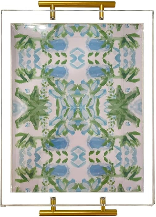 Amazon.com: Acrylic Serving Tray with Gold Handles - 11"x14" Decorative Clear Tray, Green and Blu... | Amazon (US)