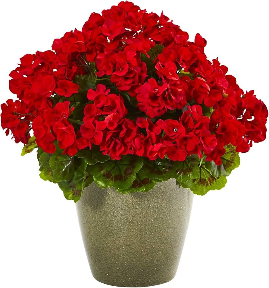 Nearly Natural 17in. Geranium Artificial UV Resistant (Indoor/Outdoor) Silk Plants, Red | Amazon (US)