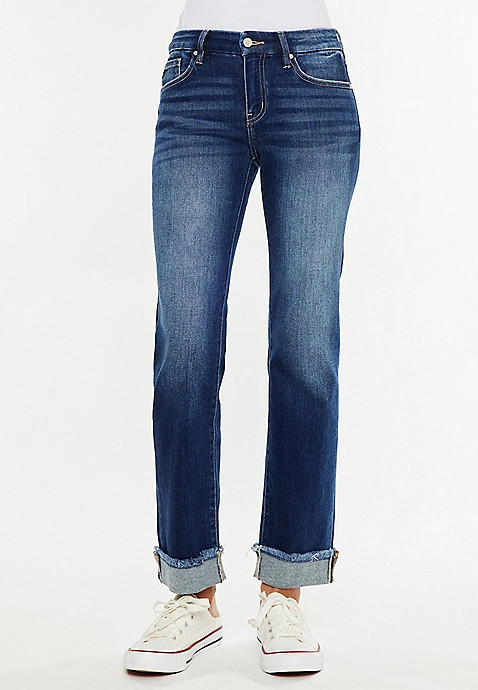 KanCan™ Mid Rise Frayed Cuff Straight Jean | Maurices