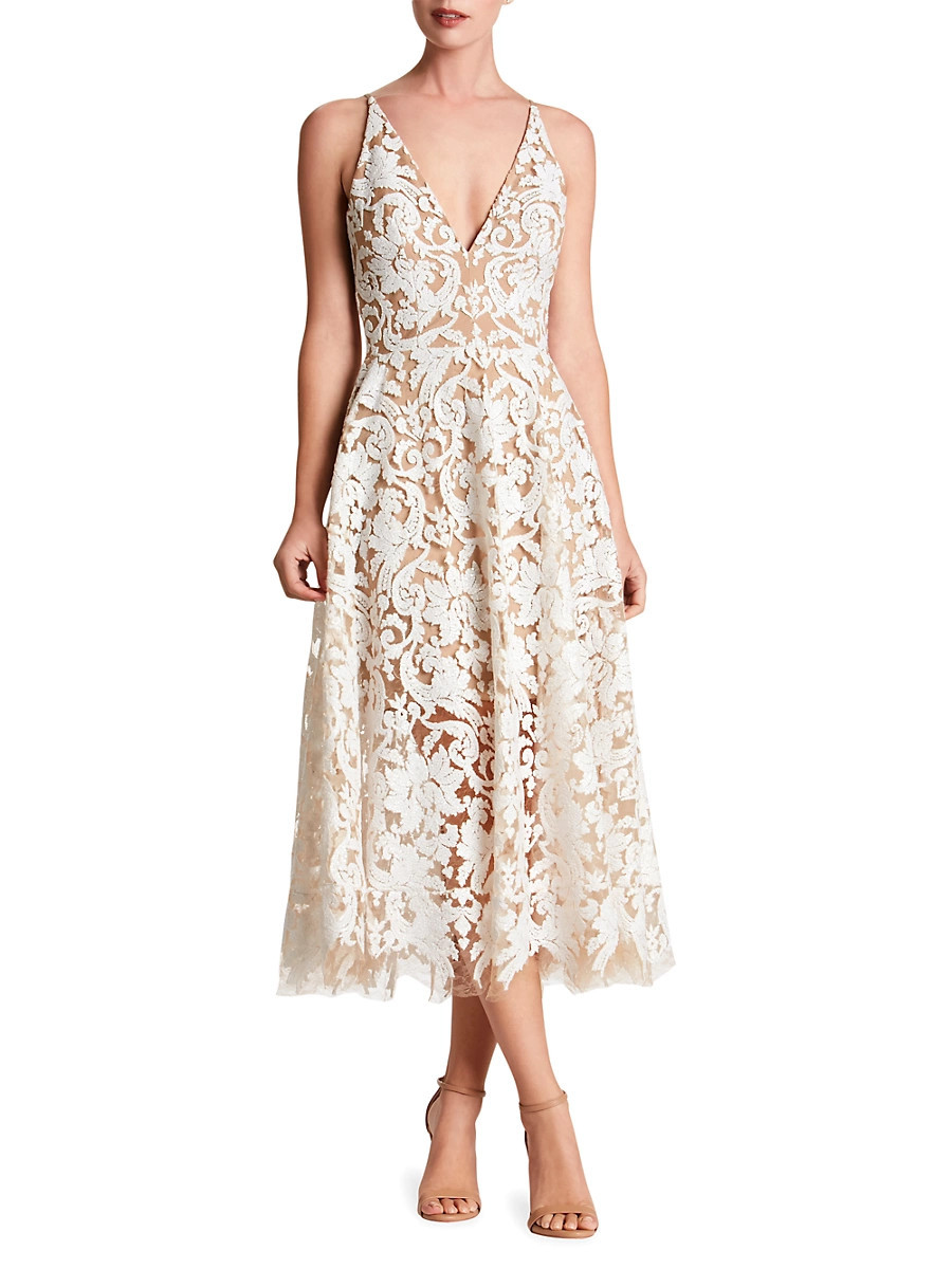 Women's Blair Sleeveless Sequin Lace Midi Dress - White Nude - Size XXS | Saks Fifth Avenue