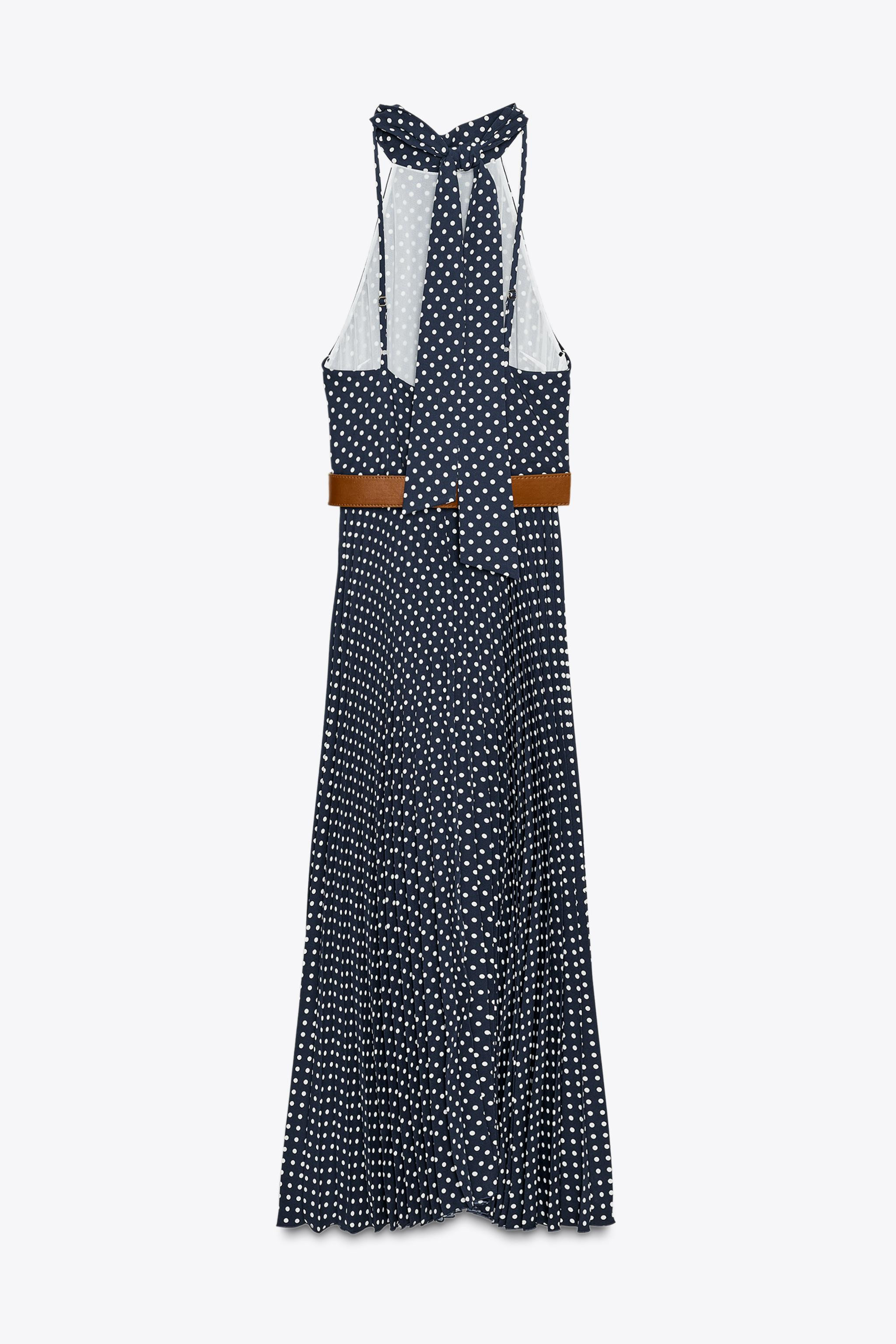POLKA DOT MIDI HALTER DRESS WITH BELT | Zara US